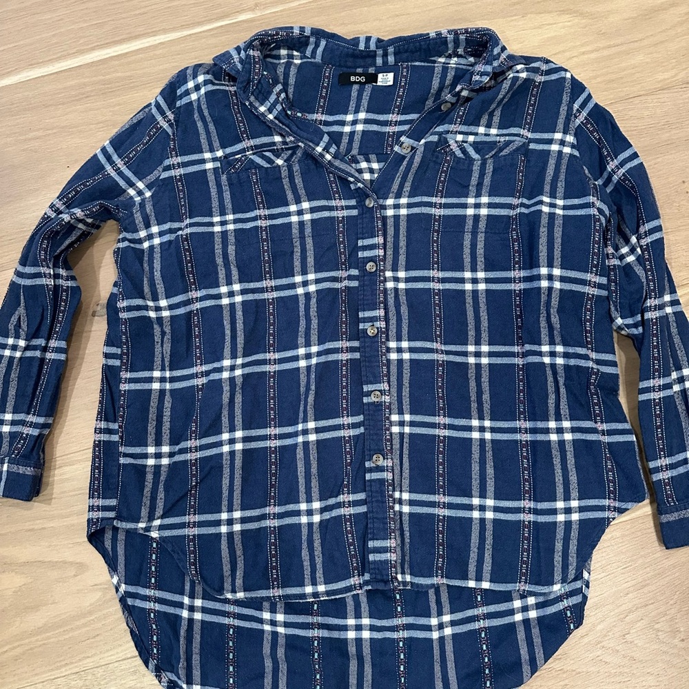 BDG Blue Plaid Button-Up Shirt
